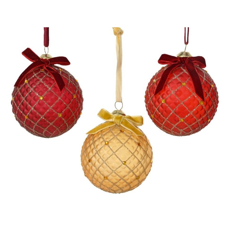 SFERA VETRO D.8CM. 3 COLORI ASSORTITI CON GLITTER